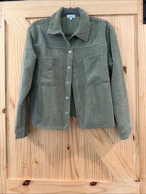 Utility Corded Snap-Front Jacket in Olive Green